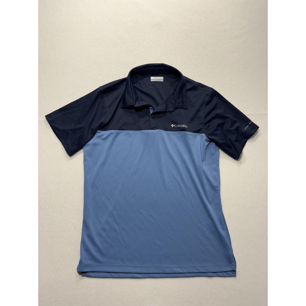 Columbia Omni-Shade Polo Shirt Mens Medium Blue Colorblock Golf UV Protection